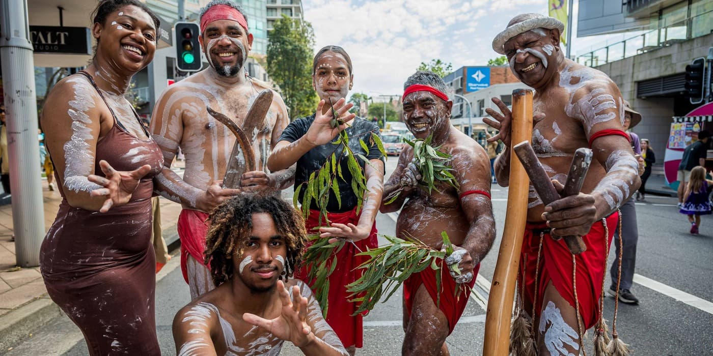 Ryka Ali with fellow dancers on a Sydney street before a performance